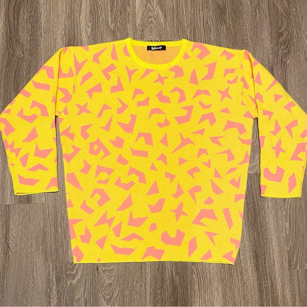 Galaxxxy 80s Leopard Knit Pink Yellow Pattern Boxy Sweater Free Size From Japan